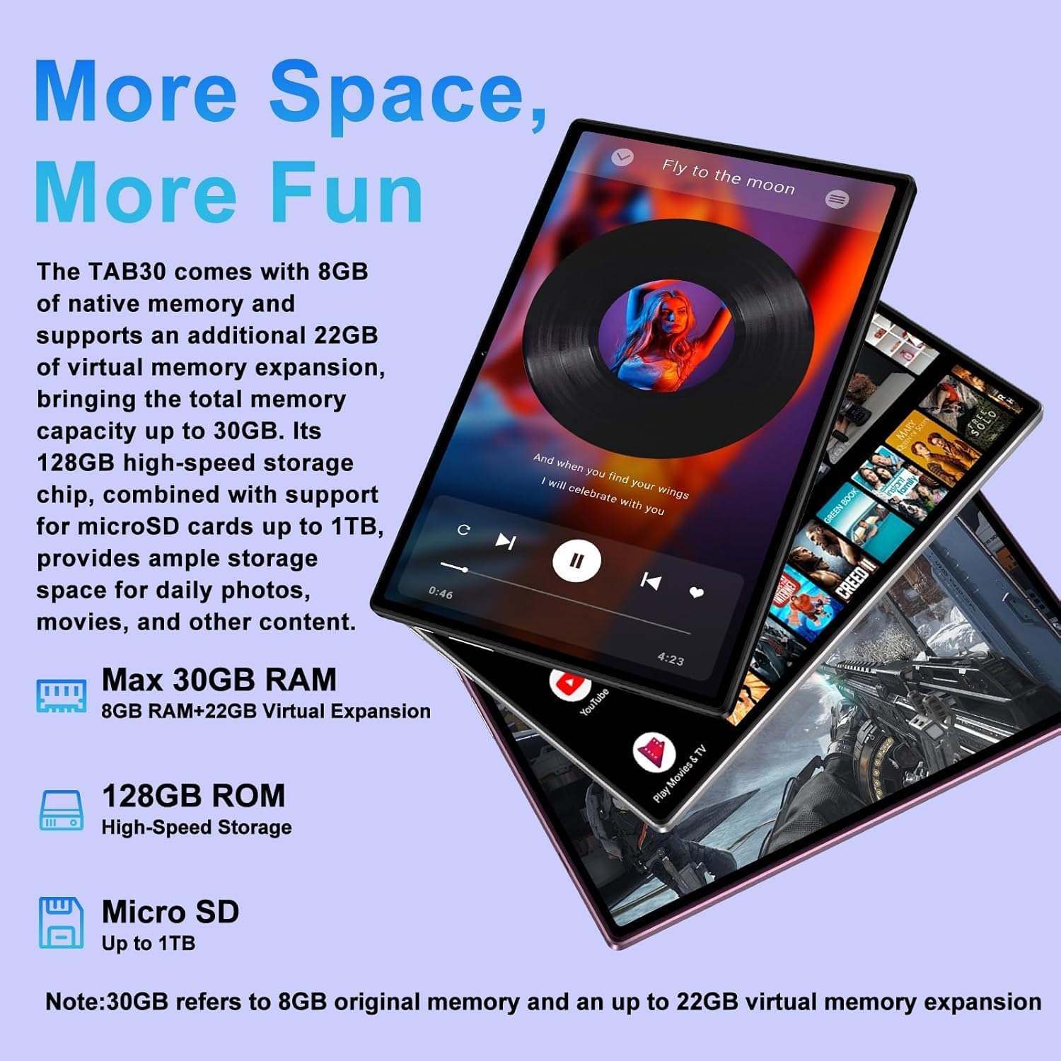 Android 15 Tablet, 30GB RAM + 128GB ROM 1TB TF, 2026 Tablet with Keyboard and Mouse, 10.1 inch Touchscreen, 8000mAh Battery, Incell Display, 2.0GHz, Gemini AI, 5G WiFi, BT 5.0, GPS - Metal Black - Image 3