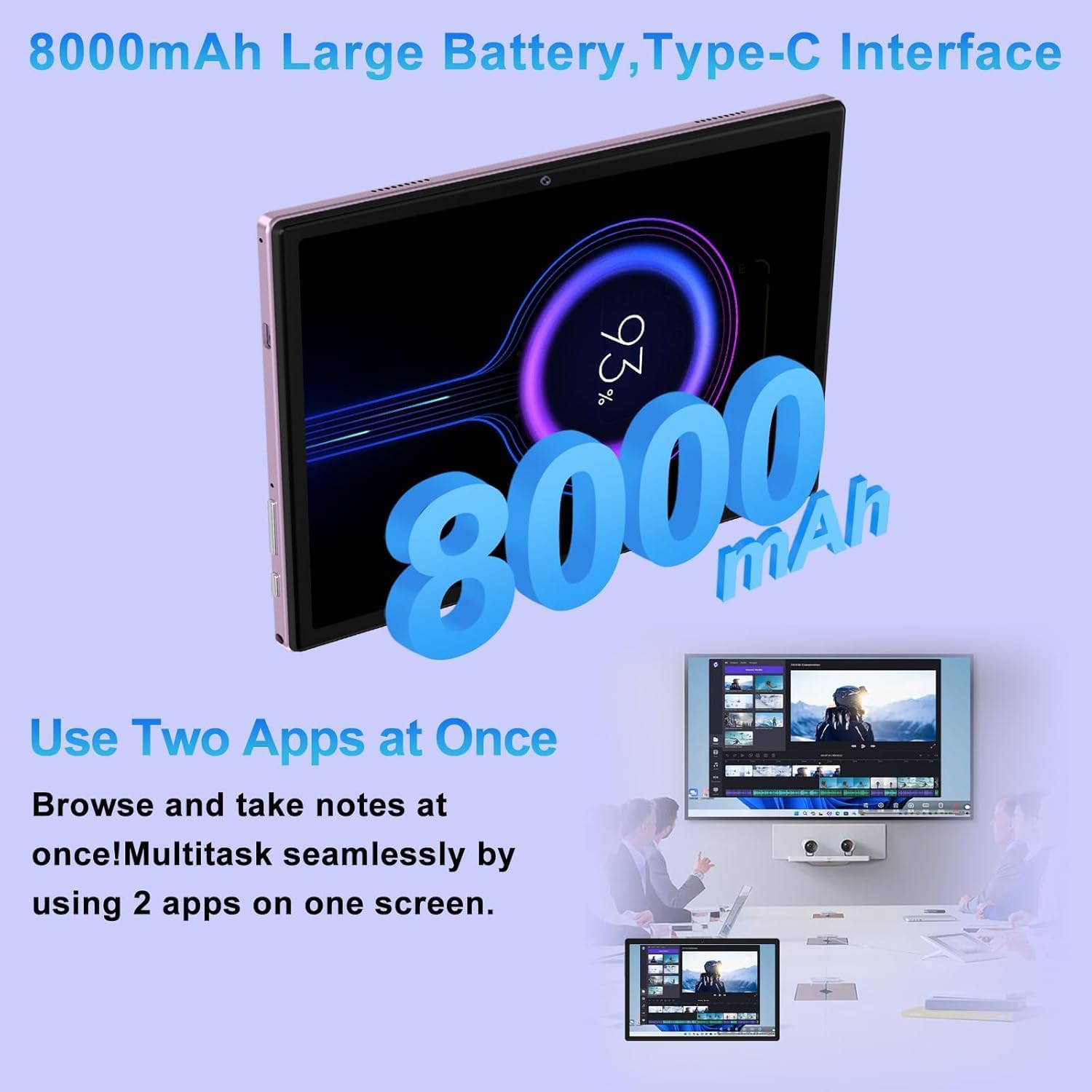 Android 15 Tablet, 30GB RAM + 128GB ROM 1TB TF, 2026 Tablet with Keyboard and Mouse, 10.1 inch Touchscreen, 8000mAh Battery, Incell Display, 2.0GHz, Gemini AI, 5G WiFi, BT 5.0, GPS - Metal Black - Image 4