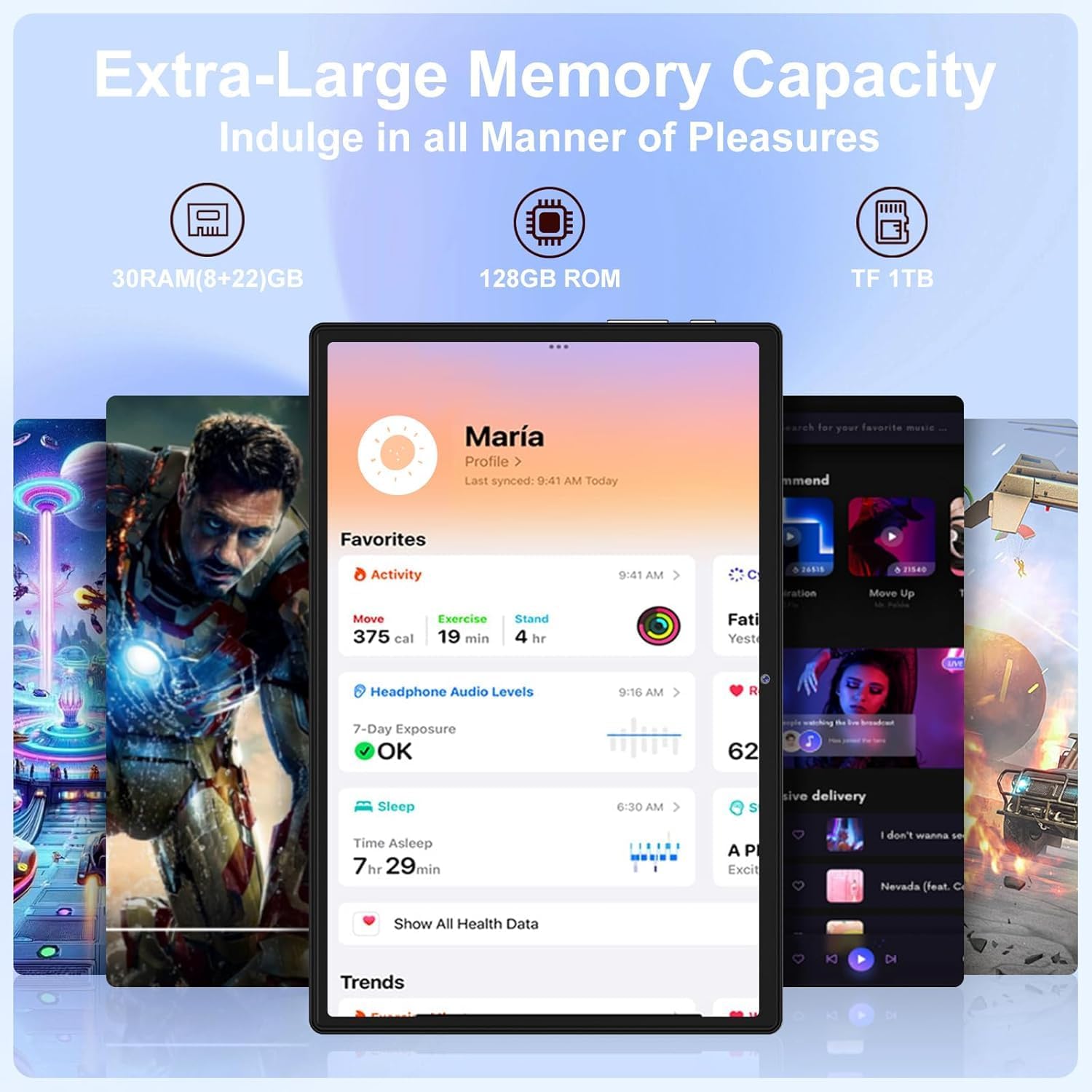 Android 15 Tablet, 30GB RAM + 128GB ROM 1TB TF, 2026 Tablet with Keyboard and Mouse, 10.1 inch Touchscreen, 8000mAh Battery, Incell Display, 2.0GHz, Gemini AI, 5G WiFi, BT 5.0, GPS - Metal Black - Image 5