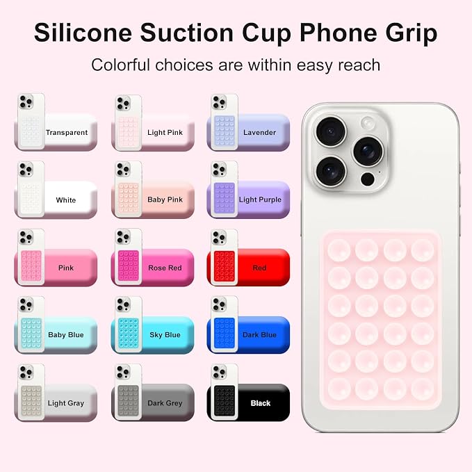 Giumel 8PCS Silicone Suction Phone Case Mount, Non Slip Suction Cup, Hands-Free Phone Accessories Holder for Selfies and Videos, Silicone Adhesive Stand Sticky for Cell Phone - Image 5